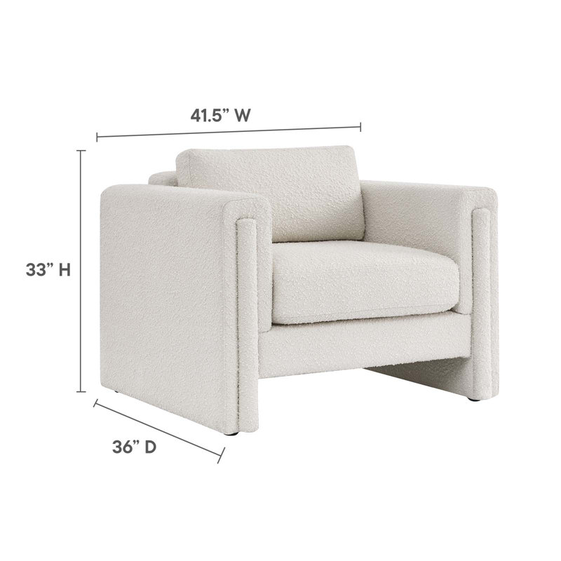 Ivory Boucle Fabric Modern Accent Chair with Manufactured Wood Frame