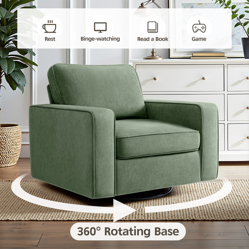 36.2" Wide Upholstered Swivel Accent Armchair, Olive Fabric