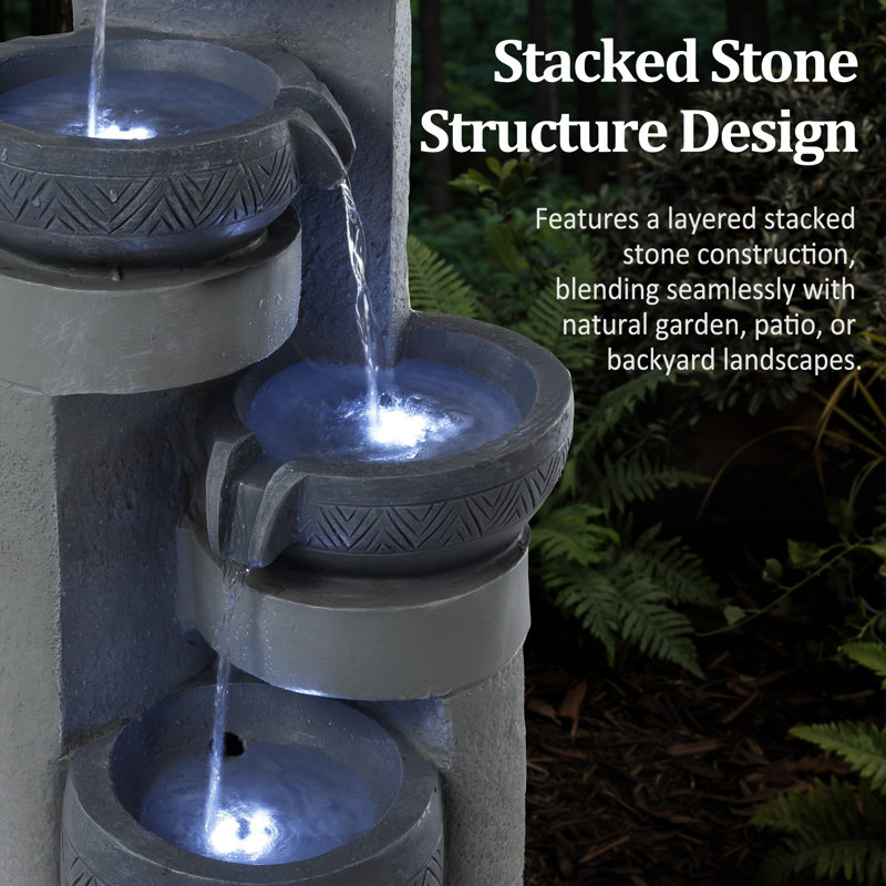 31.5" Tall Outdoor Water Fountain, Water Fountain With Led Lights, For Yard Décor