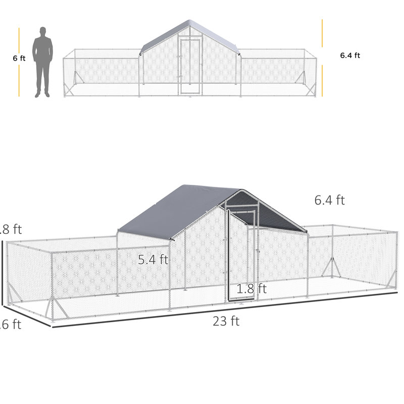 Grand poulailler en métal, imperméable, pour ferme avicole, poulailler spacieux de 23 pi x 6,6 pi, canards, lapins,