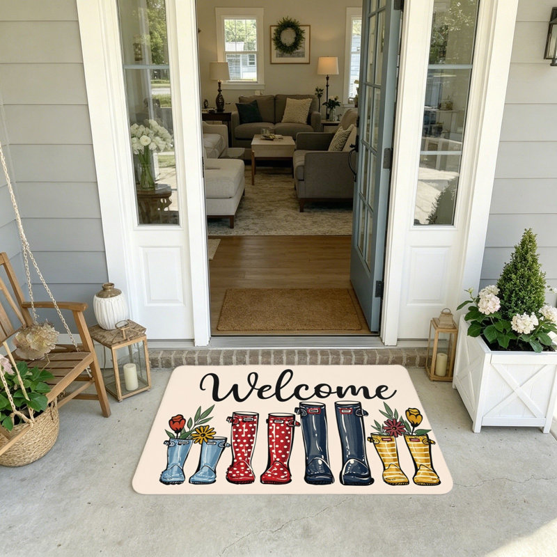 Tapis de bienvenue à motif floral multicolore 20 x 32 po