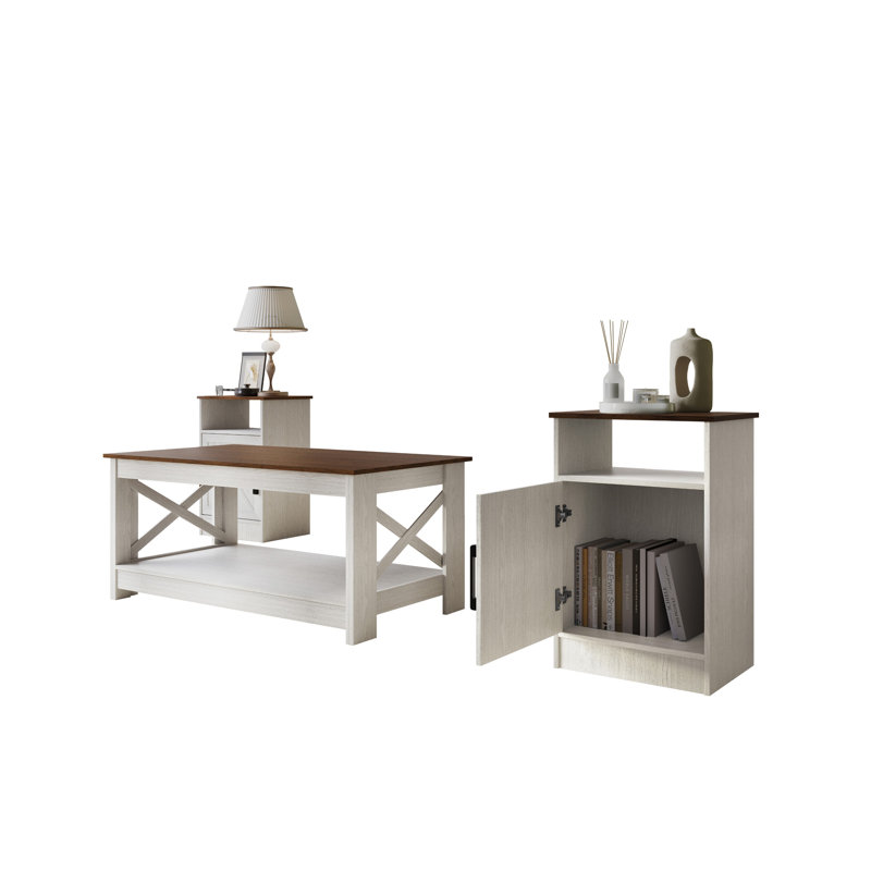 Lebanon 3 Piece Coffee Table Set, Light Gray