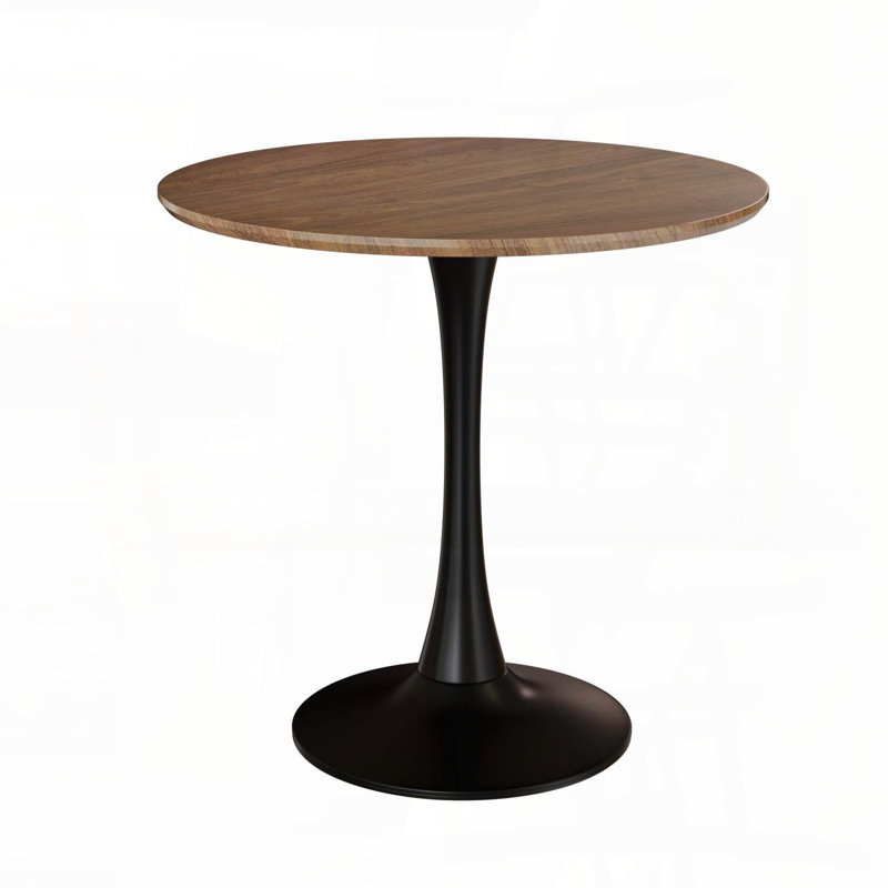 Dark Wood Grain Round Tulip Dining Table (24", Seats 2-4), Walnut Top/Black Base, 28.74" H x 24" W x 24" D