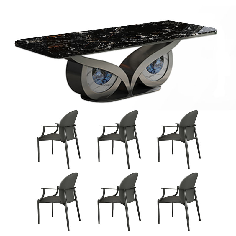 Ensemble de salle à manger rectangulaire moderne 35,4 po, H 29,5 po x L 94,4 po x l 35,4 po, Noir