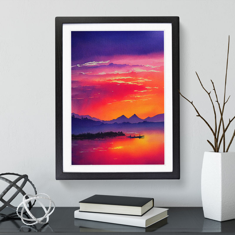 Sunset Over Mountains - Single Picture Frame Painting, 46cm H x 34cm W x 2cm D, Oak Framed