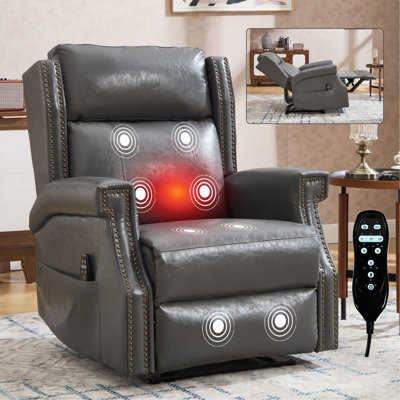 Manual Recliner Chair In Faux Leather For Living Room With Heavy Duty Motion Mechanism, 8 Vibrating Nodes And 3 Massage Modes.