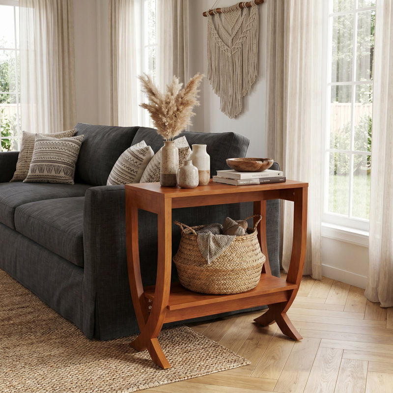 2-Tier Solid Wood End Table, Walnut, Walnut