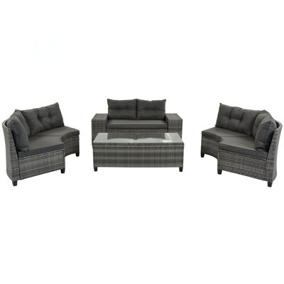 8-Pieces Outdoor Wicker Round Sofa Set, Half-Moon Sectional Sets All Weather, Curved Sofa Set With Rectangular Coffee Table, PE Rattan, Movable Cushion