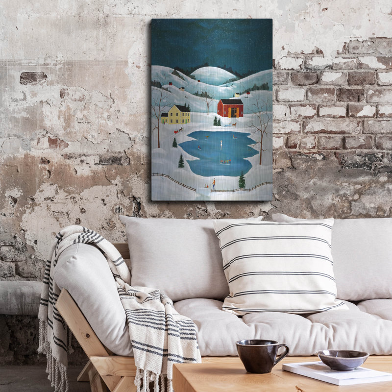 Art mural en métal luxueux «Skating On The Pond» par C Munro, 24 po x 36 po, H 36 po x l 24 po
