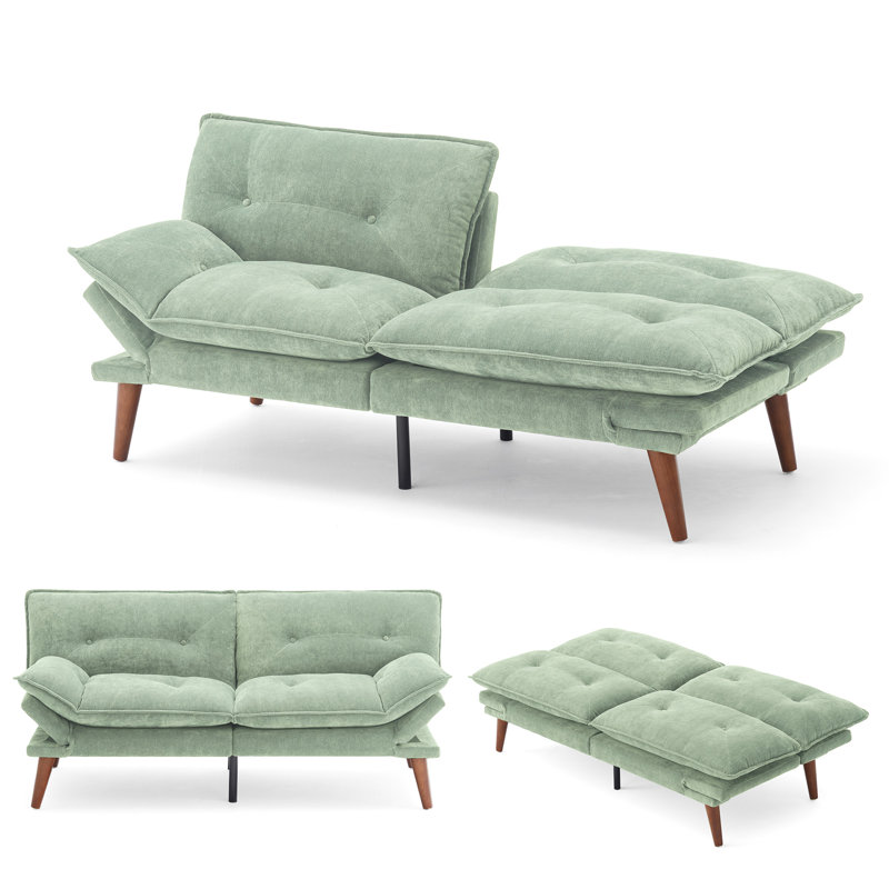 Serta 69" Upholstered Tufted Sofa Bed Convertible Futon , Mellow Light Green Chenille