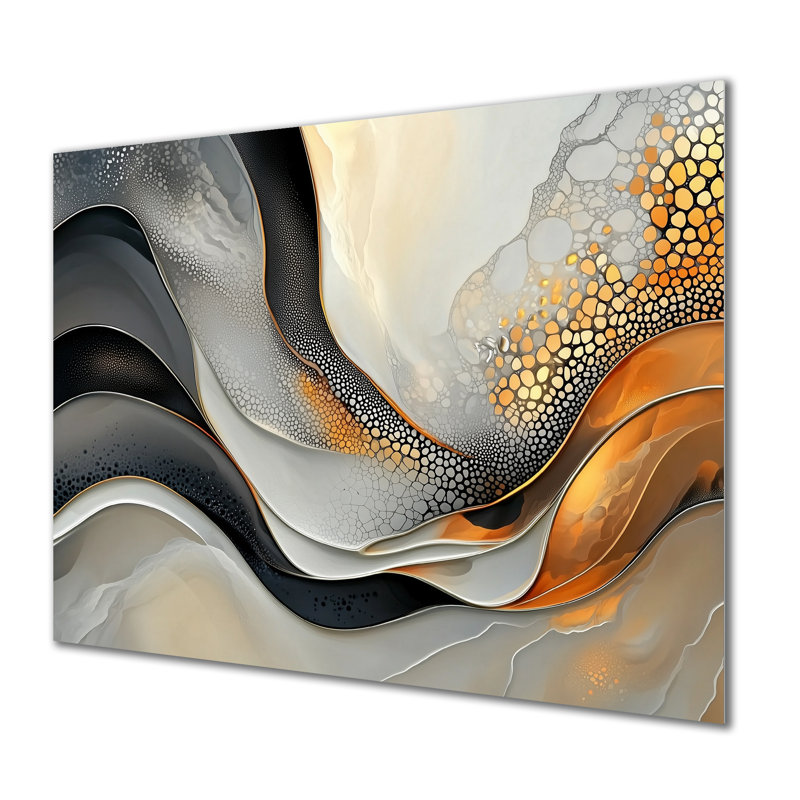 Fractale dorée et grise encre Shift III - décoration murale moderne en métal, impression moderne sur métal