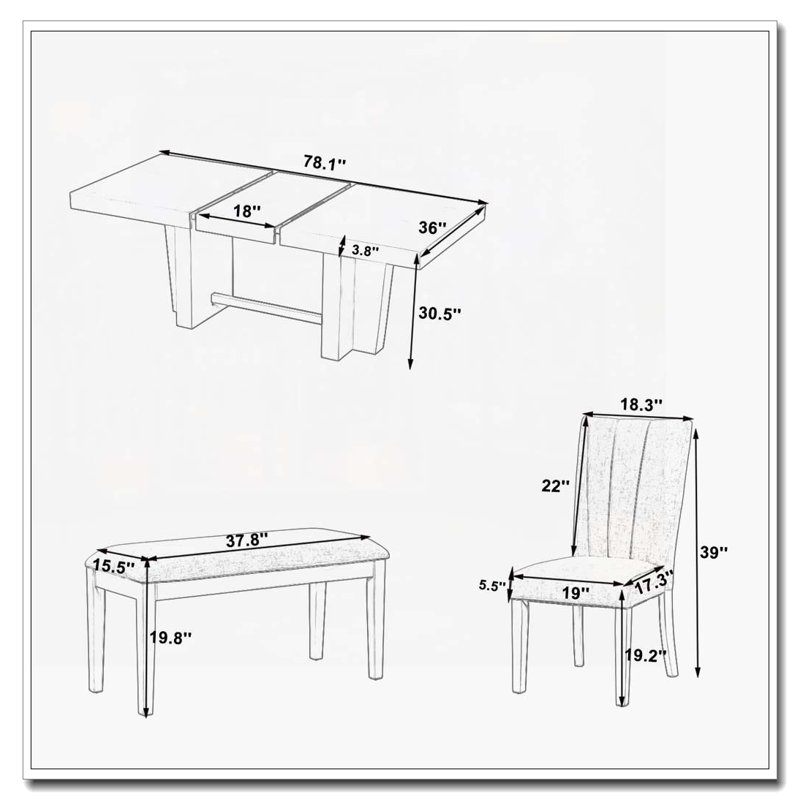 Ensemble de table de salle à manger 6 personnes Farmhouse, Beige