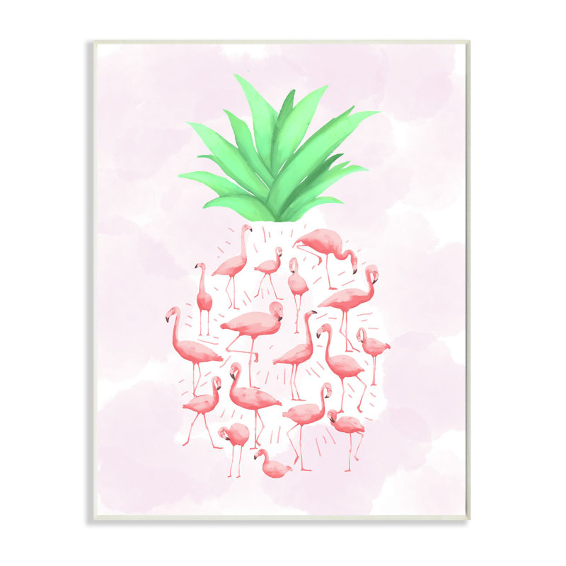 « flamant rose ananas animal rose design », impression, H 15 po x l 10 po, Plaque murale
