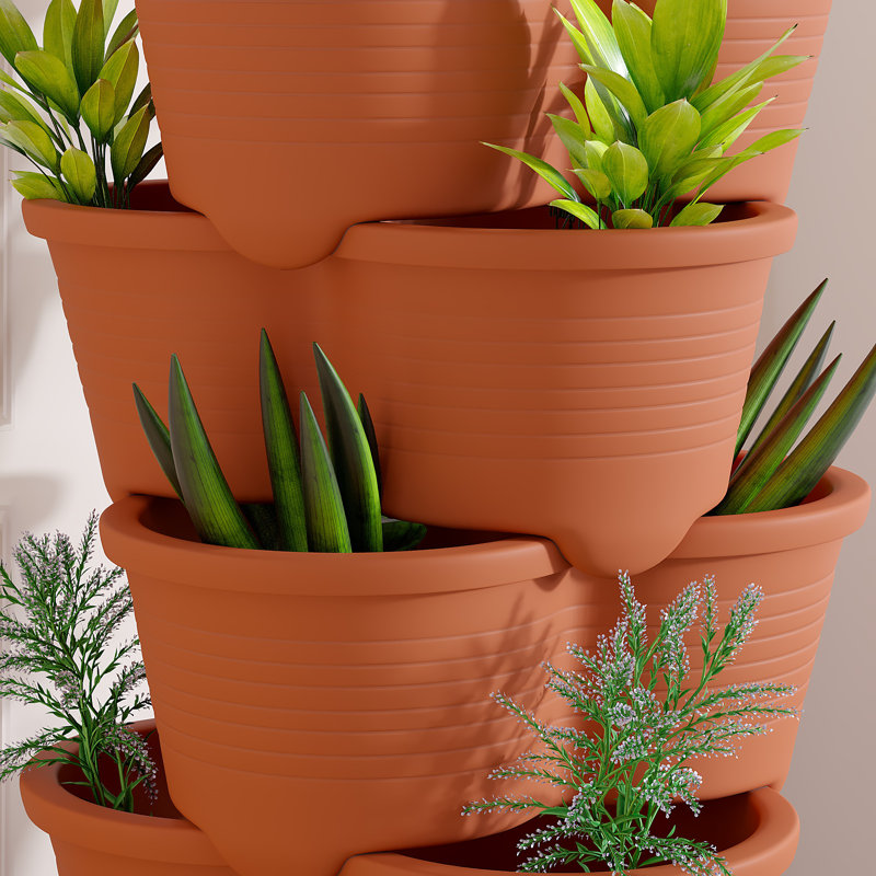 Jardinière verticale 2 pièces Soban Strawberry, tour de jardin empilable à 5 niveaux, pot à fleurs empilable avec poteau de soutien intérieur et extérieur
