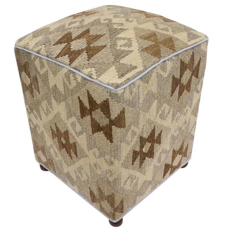 Aprea Upholstered Ottoman, Beige/Brown/Gray/Tan Wool