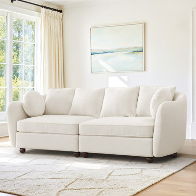 Gilardo 90.6 " Wide Modern Chenille Upholstered Sofa for Living Room, 3-Seater Couch with Solid Wood Legs