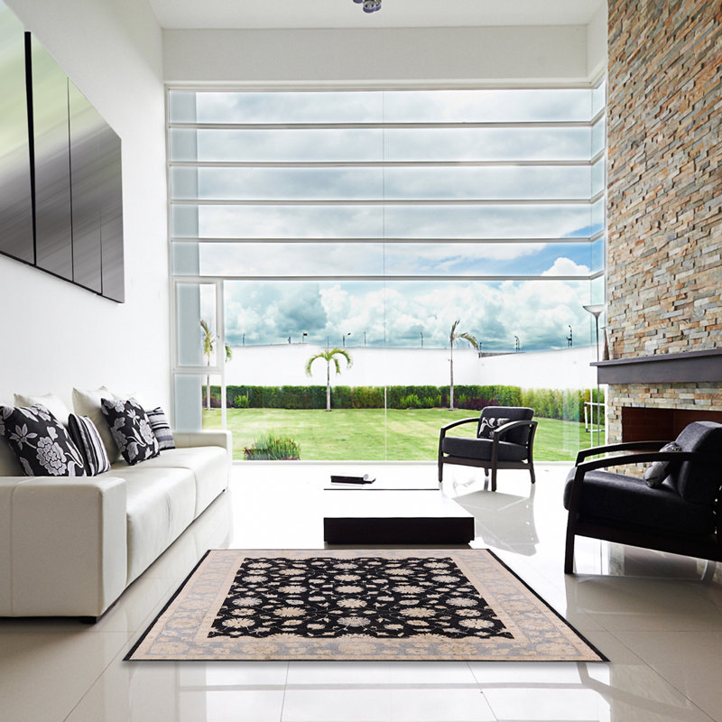 Tapis oriental noir / bleu Nakke, Carré 8 pi