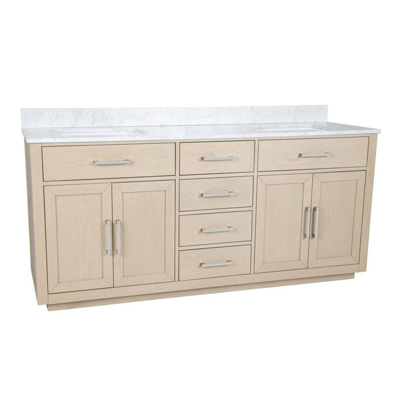 Ensemble de meuble-lavabo double 72 po Nahlani, Chêne clair, Blanc