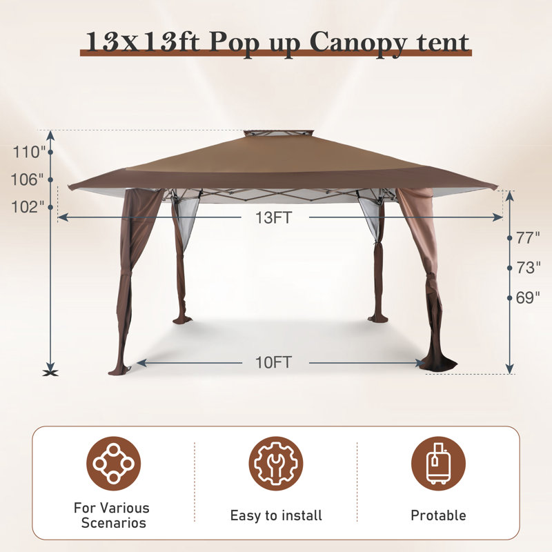 Clarissia 13 Ft. W x 13 Ft. D Steel Pop-up Canopy
