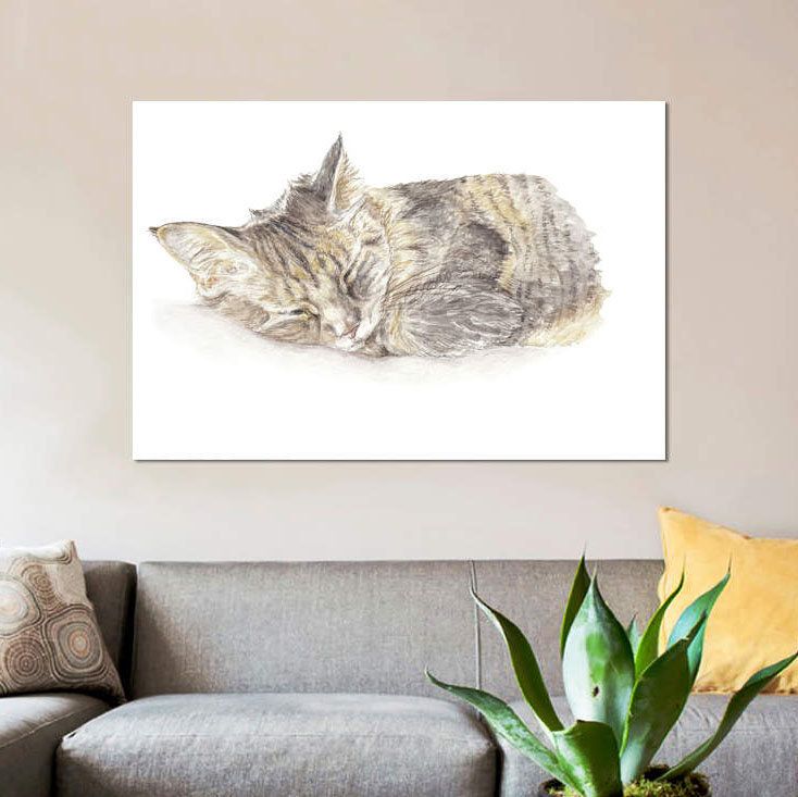 « couching gray chat »-impression sur toile tendue, H 18 po x l 26 po x P 1,5 po, Toile tendue, Pas de tapis