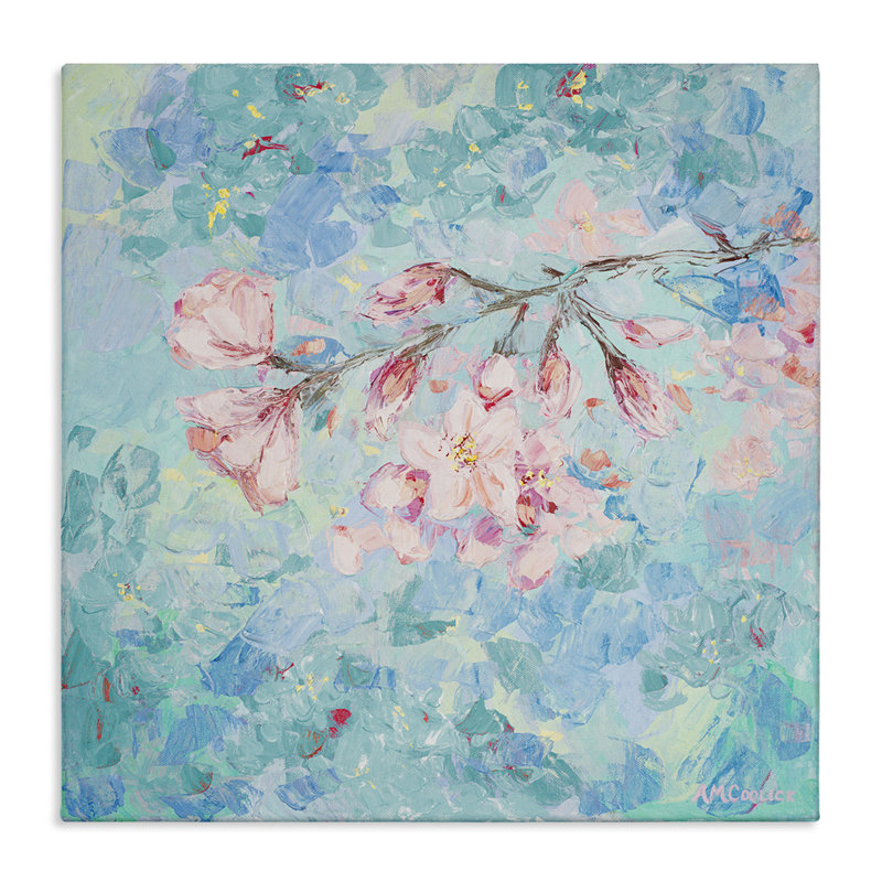 «Cherry Blossoms on Blue», art mural par Ann Marie Coolick, H 24 po x l 24 po