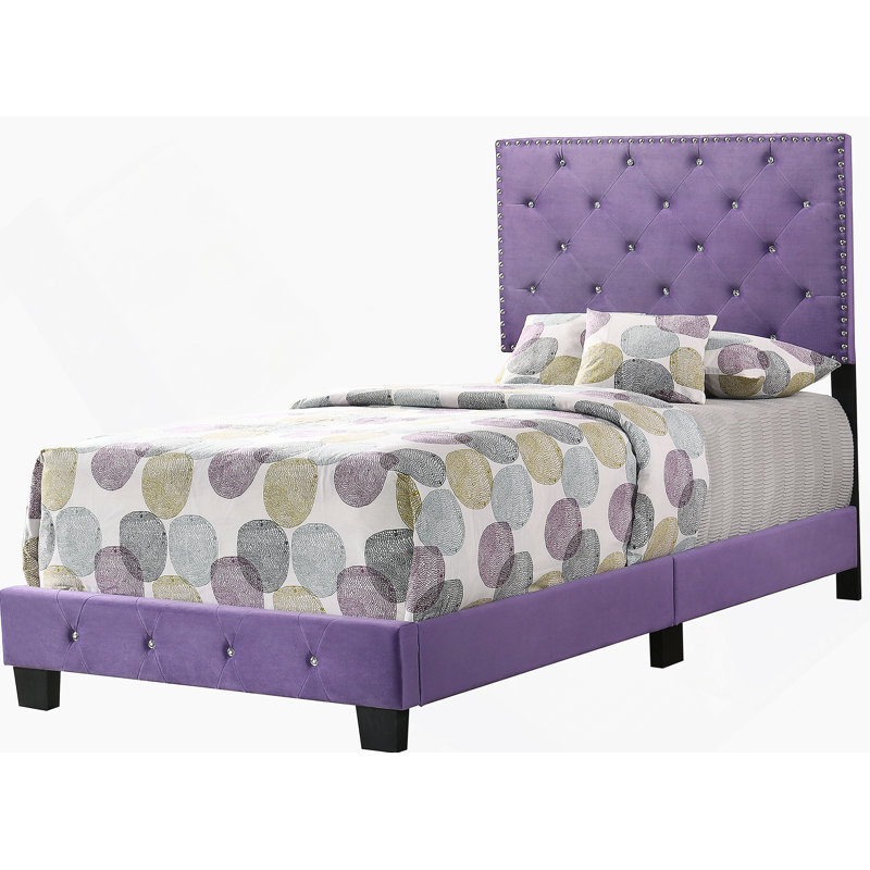 Structure de lit moderne avec tête de lit pour la chambre à coucher, Simple, Mauve