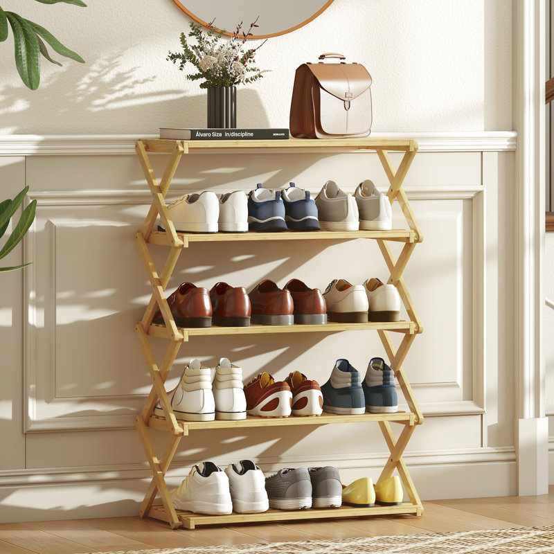 HOMCOM Bamboo Shoe Rack, Folding Shoe Shelf, 88cm H x 60cm W x 29cm D