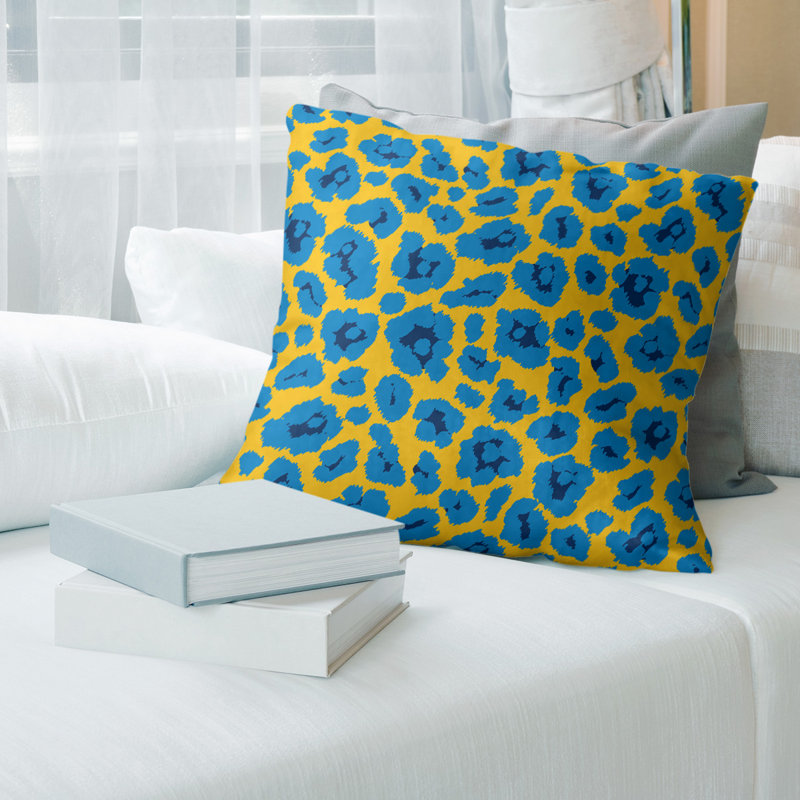 Housse de coussin carrée, Polyester filé, 26 po x 26 po, Or / Bleu