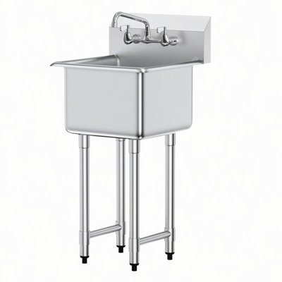 Stainless Steel Prep & Utility Sink, 1 Compartment Free Standing Small Sink Include Faucet & legs, 18"x41" Commercial Single Bowl Sinks for Garage, Restaurant, Kitchen, Laundry