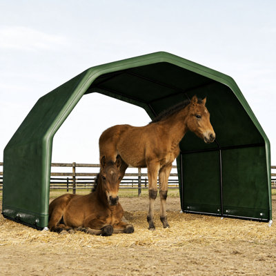94.74*97.48 in Livestock Shelter Waterproof & UV Treated Universal Cover, Heavy Duty Frame for Horses, Goats - Withstands Snow, Wind & Rain (Corral Panels Not Included)
