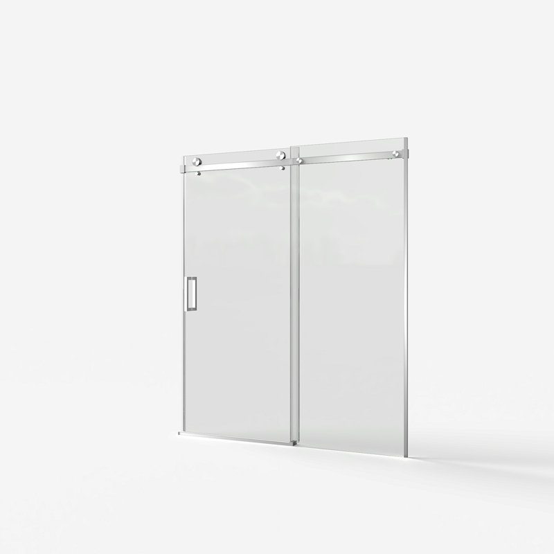 56-60"W X 72"H Frameless Sliding Shower Door,5/16" (8Mm) Thick SGCC Tempered Clear Glass,Double Side Easy Clean Coat, Brushed Nickel Finished With Buffer