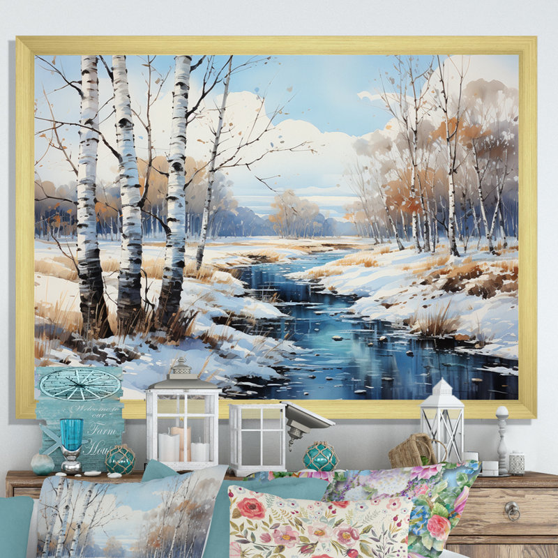Birch Woods Winter Whispers IV - arbre, art mural Birch, H 34 po x l 44 po x P 1,5 po, Cadre doré simple