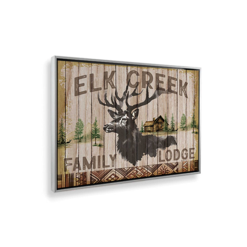 «Elk Creek Family Lodge» par Nicole DeCamp, reproduction d'art, L 32 po x H 24 po, Argent, Toile avec cadre