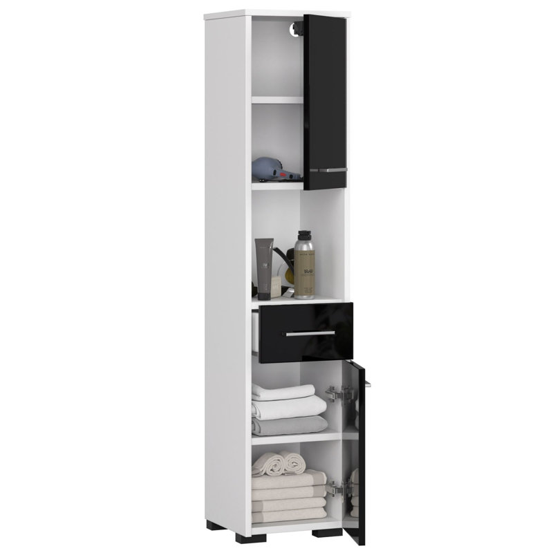 Floreta Linen Cabinet, White/Black Gloss
