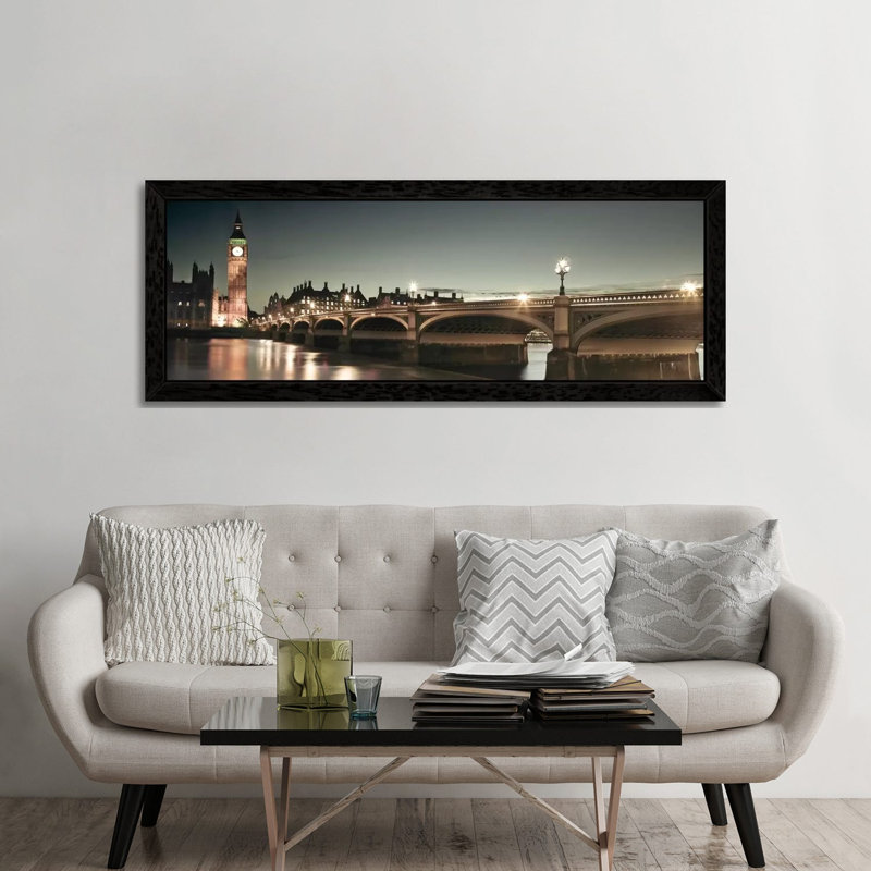 London Lights by Assaf Frank - Floater Frame Panoramic Print on Canvas, 121.92 cm H x 40.64 cm W, Black Framed