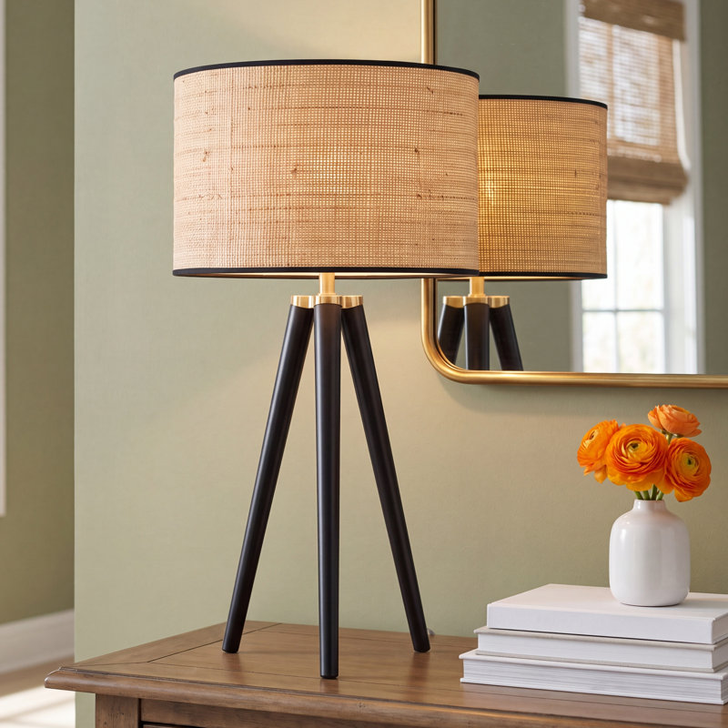 Kisa Wood Tripod Lamp, Black, Black