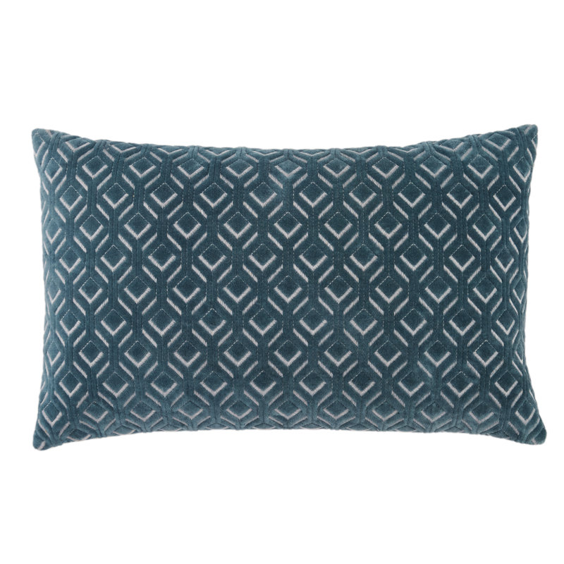 Blue Embroidered Cotton Lumbar Throw Pillow