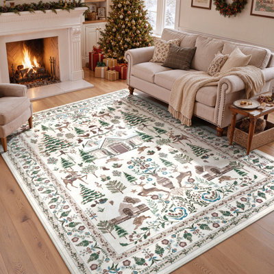 Tapis de Noël, motif hivernal festif, lavable et antidérapant, idéal pour le salon, la chambre à coucher, l'entrée et la salle à manger.