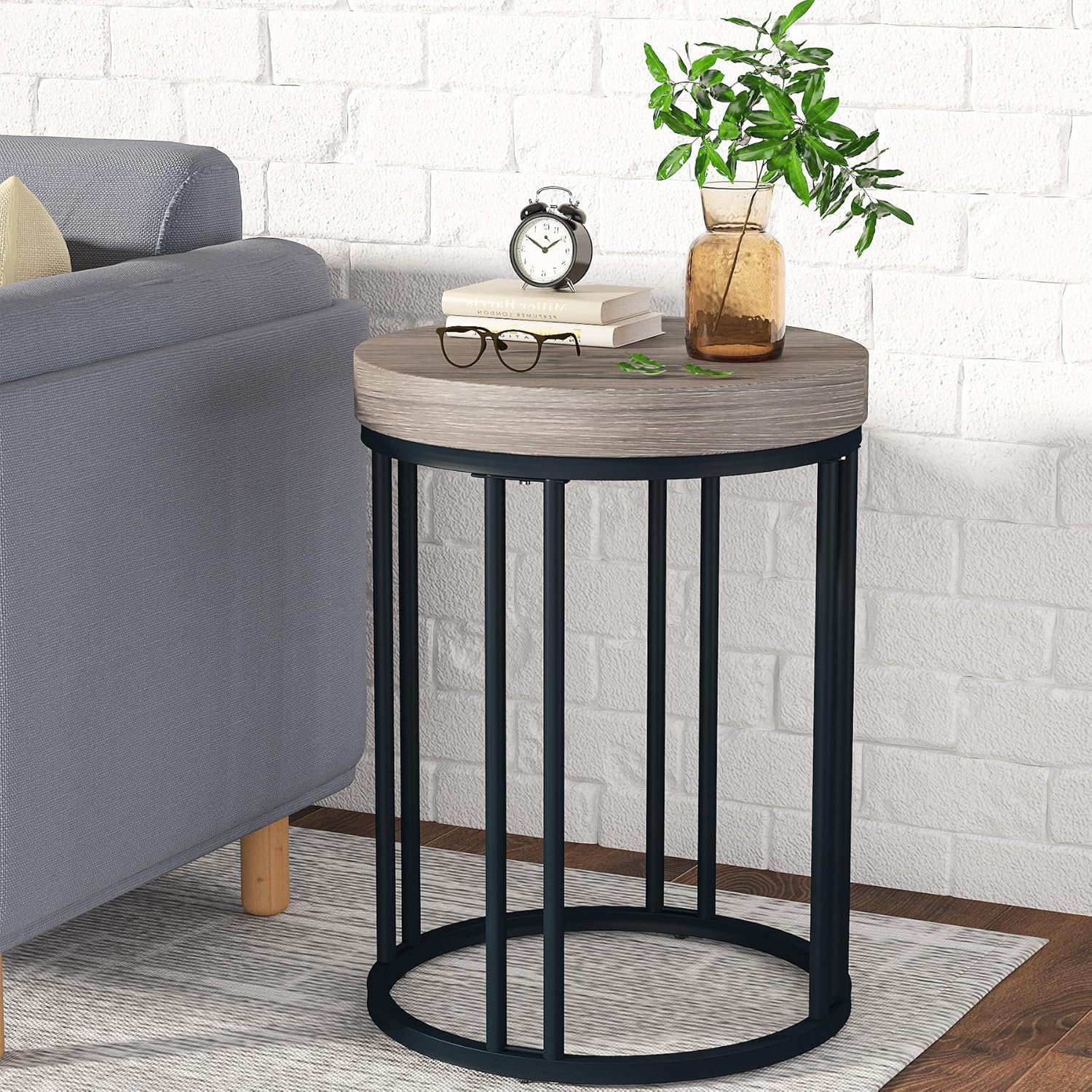17 Stories Round Side Table, Round End Table With Metal Frame, Small ...