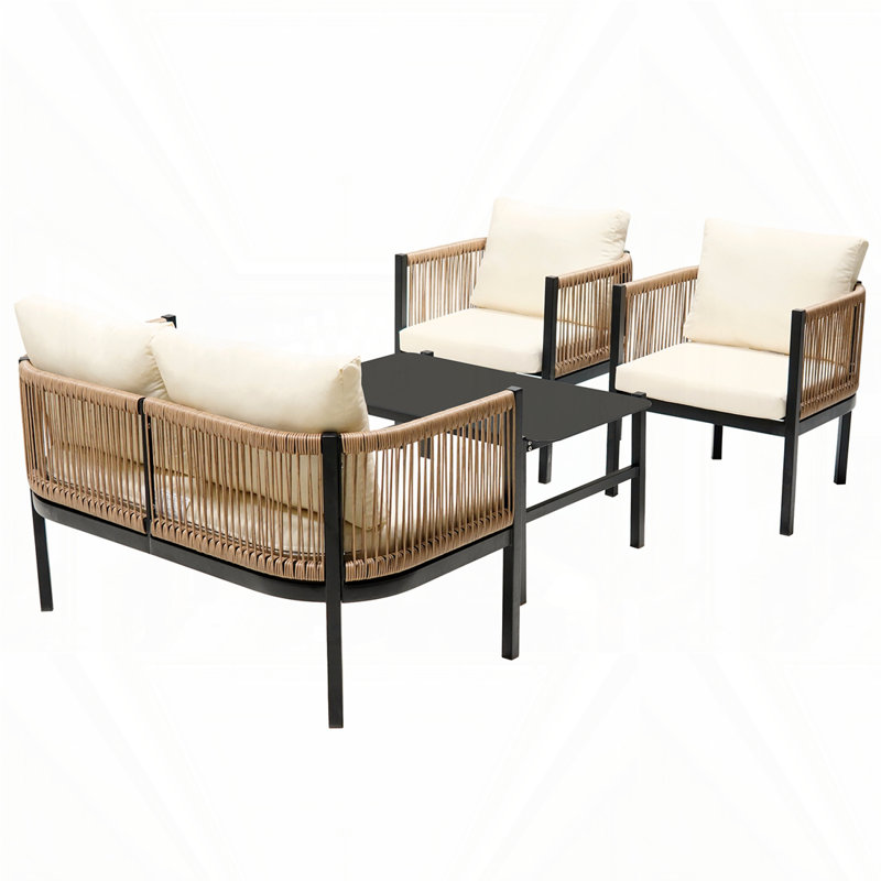 Multi-person Outdoor Sofa Combination with A Table, Beige