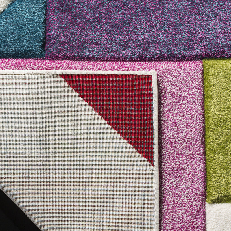 Tapis ivoire / rose à motif géométrique Severs, Tapis de couloir 2 pi 3 po x 6 pi