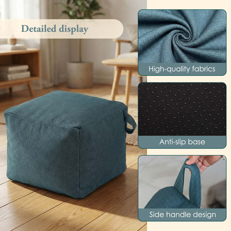 Versatile Pouf Foot Rest With Washable Cover&Anti-Slip Base, Modular Design Pouf Ottoman, Navy, Square
