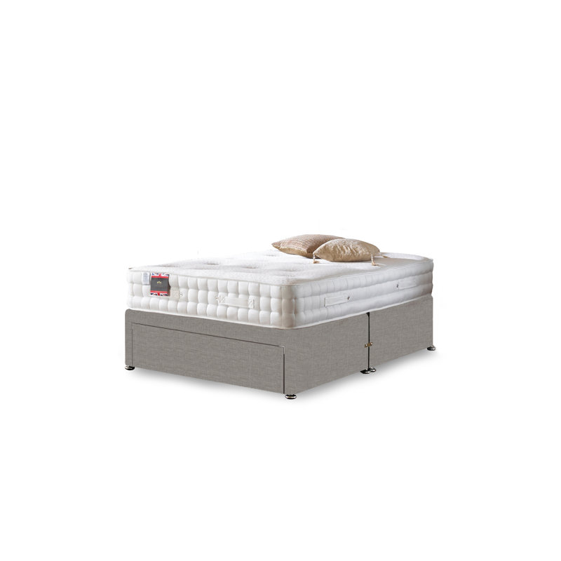 Arlette Upholstered Divan Bed with Mattress, Silver Linen, Small Single, 2 Drawers