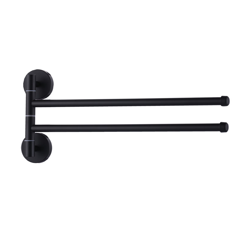 Barre à serviettes murale à 2 bras pivotants en acier inoxydable SUS 304 de 12 po avec matériel Conceal, Noir mat