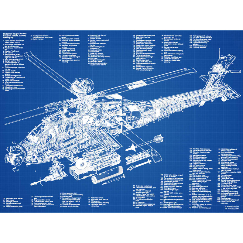 AH-64D Apache Attack Helicopter Military Patent Plan - No Frame Print