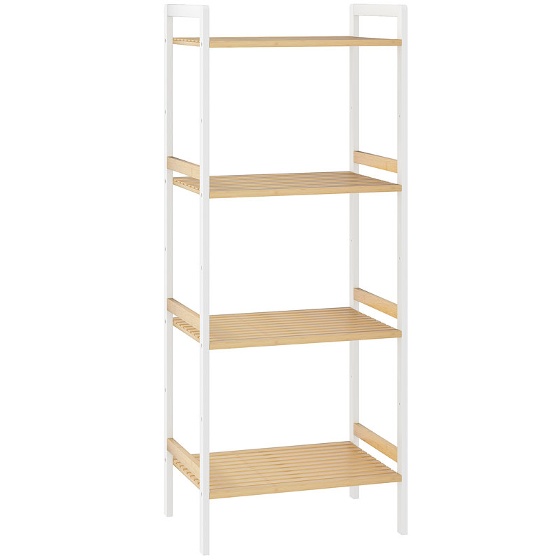 Balint Bamboo Freestanding Bathroom Shelves, Natural Wood/ White
