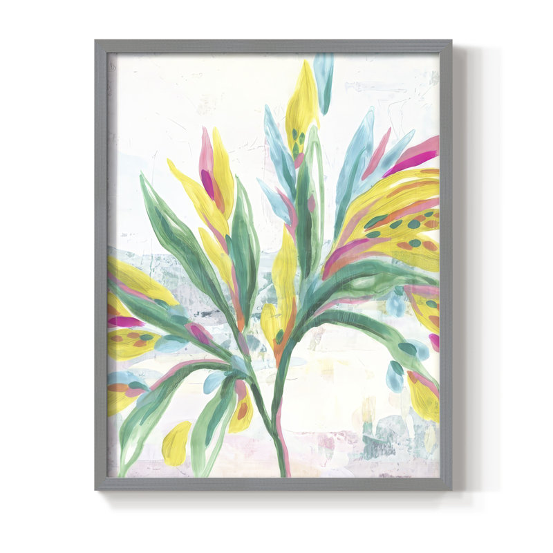 «Tropical Leaf Fresco I», reproduction encadrée - bois massif, H 15 po x l 12 po, Gris