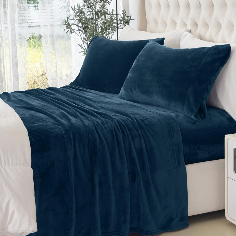 Microfiber - Set of 4, Twin Sheet Set + 2 Standard Pillowcases, Navy