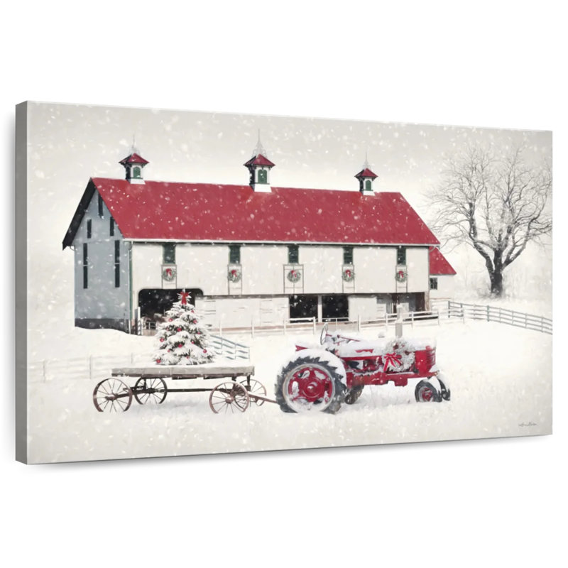 Grange de Noël rouge et blanche, H 26 po x l 39 po