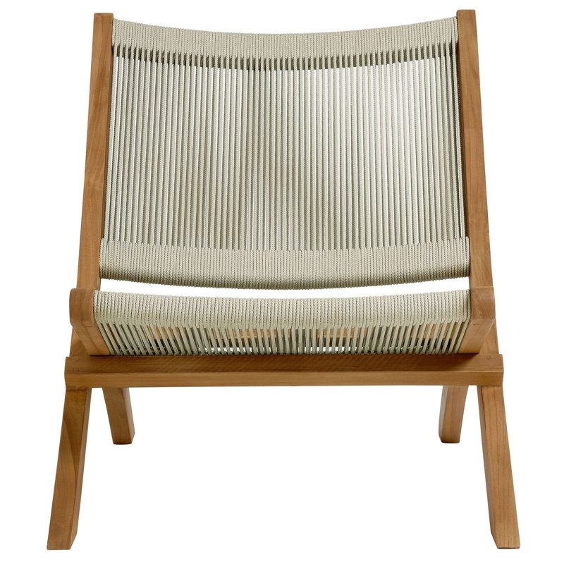 Vienna Outdoor Patio Teak And Rope Folding Accent Lounge Chair In Natural, Natural